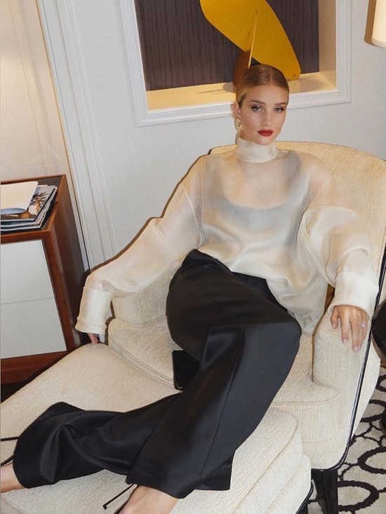 The Row Tops - The Row Sheer Cream Mock Neck Long-Sleeve Blouse size Large